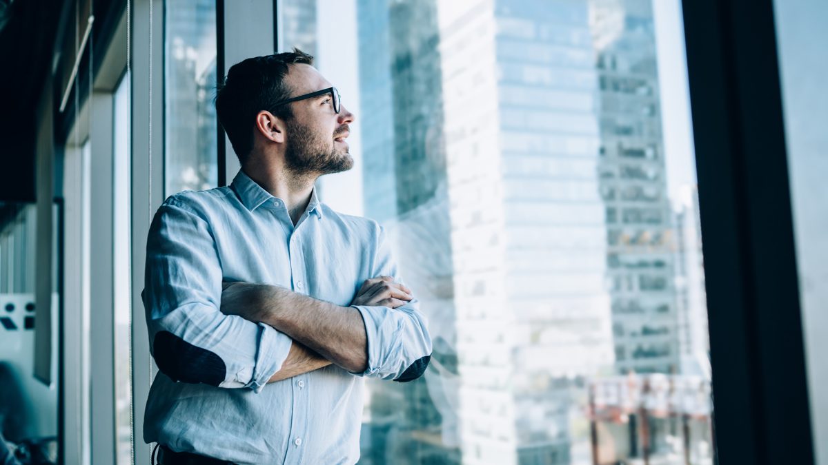 contemplative male entrepreneur